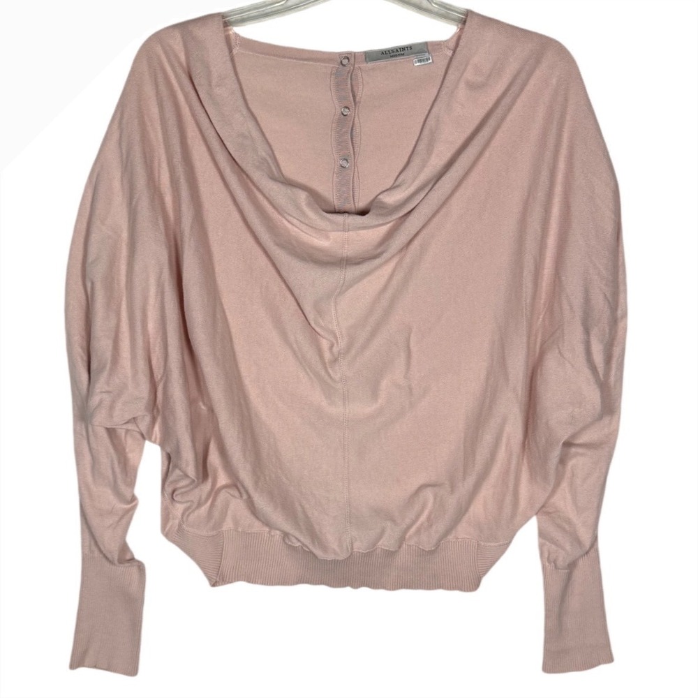 ALL SAINTS Elgar Cowl Neck Sweater Womens Medium Dusty Pink Snap Back Cotton Med